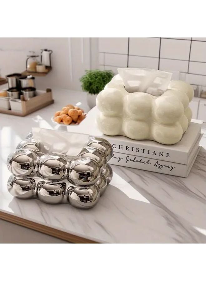 Shiny Silvery Chicken Egg Ball Ceramic Tissue Box For Home Living Room Restaurant - Image 1